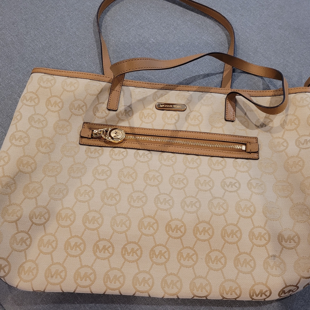 Michael Kors Tan and Brown Tote Bag with Signature Design